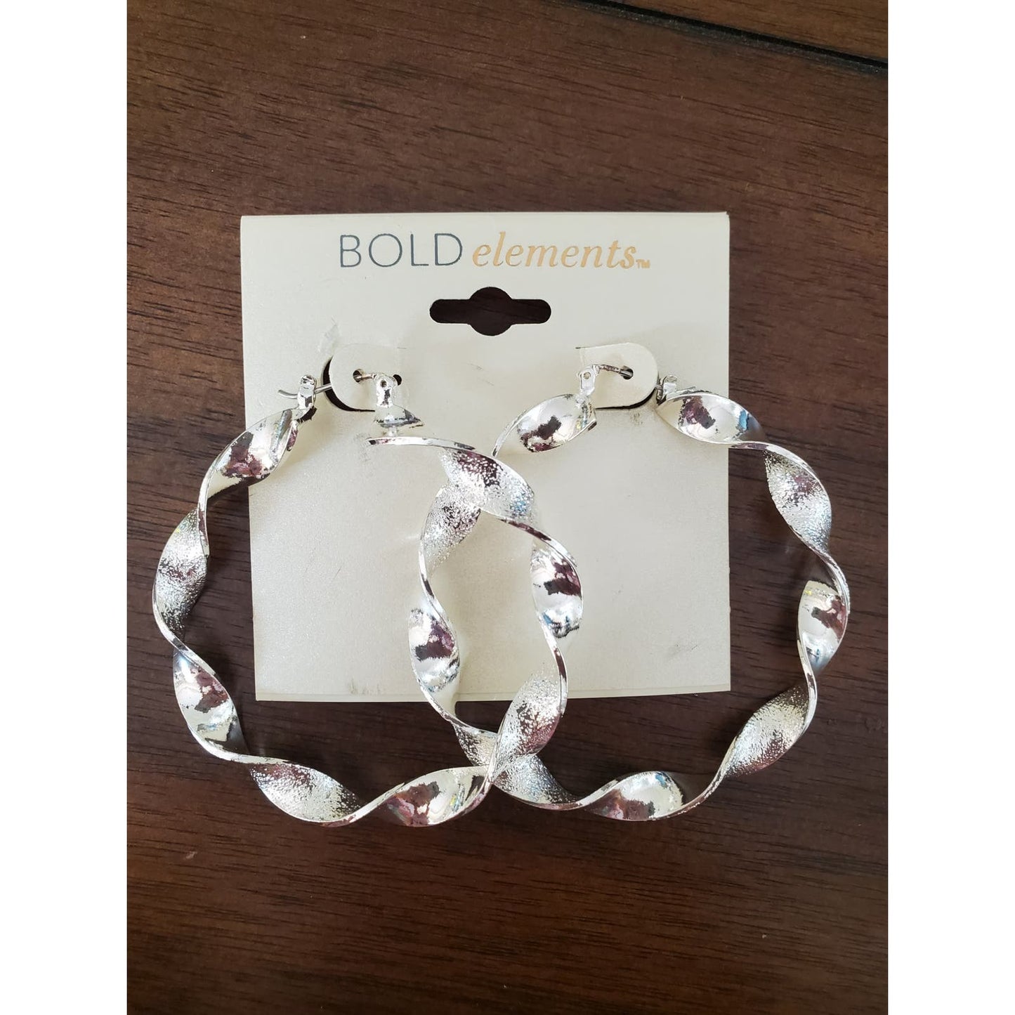 Bold Elements Large Curly Silver Hoop Earrings