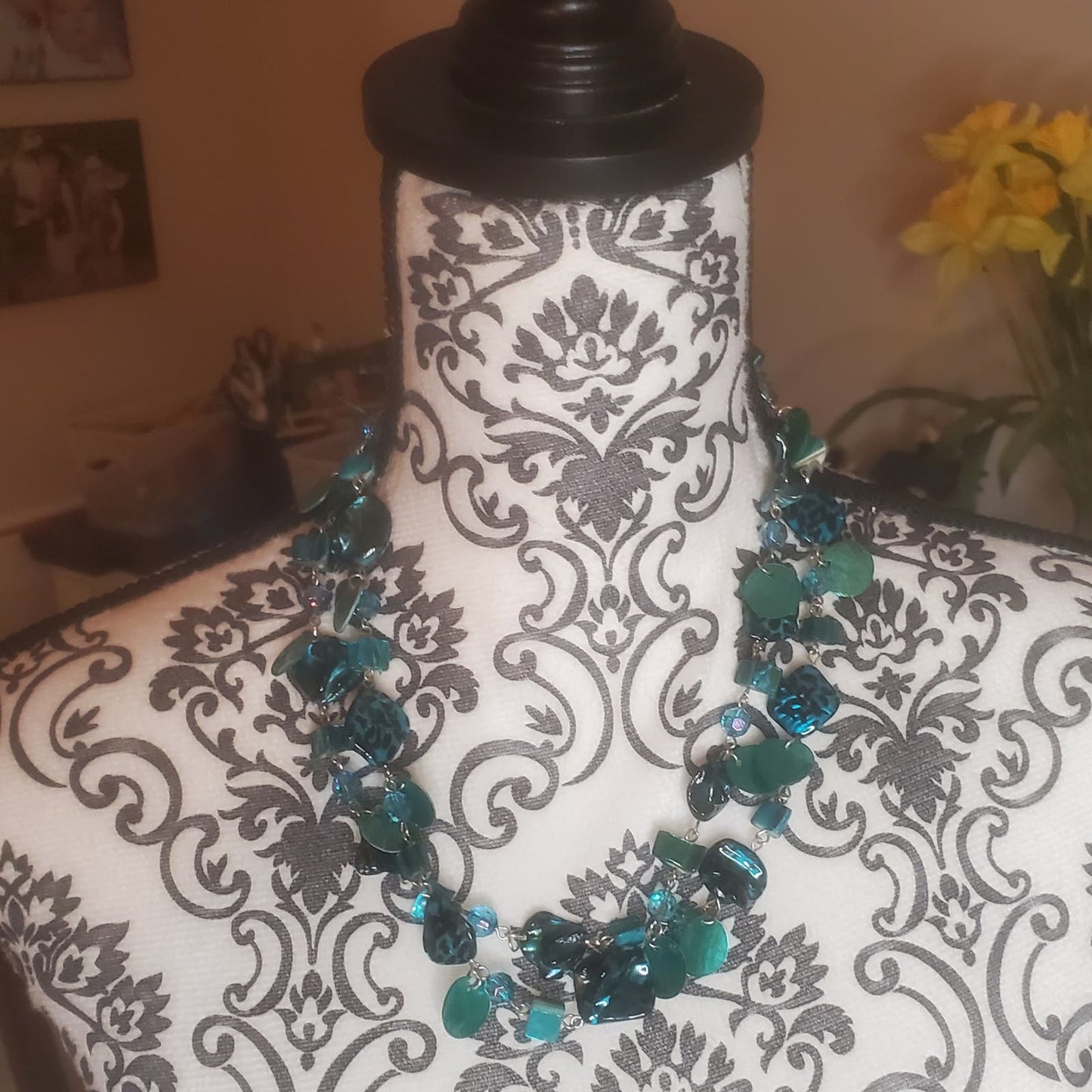 Macy's Long Beaded Blue-Green Necklace