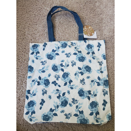 Nordstrom White and Blue Floral Tote Bag