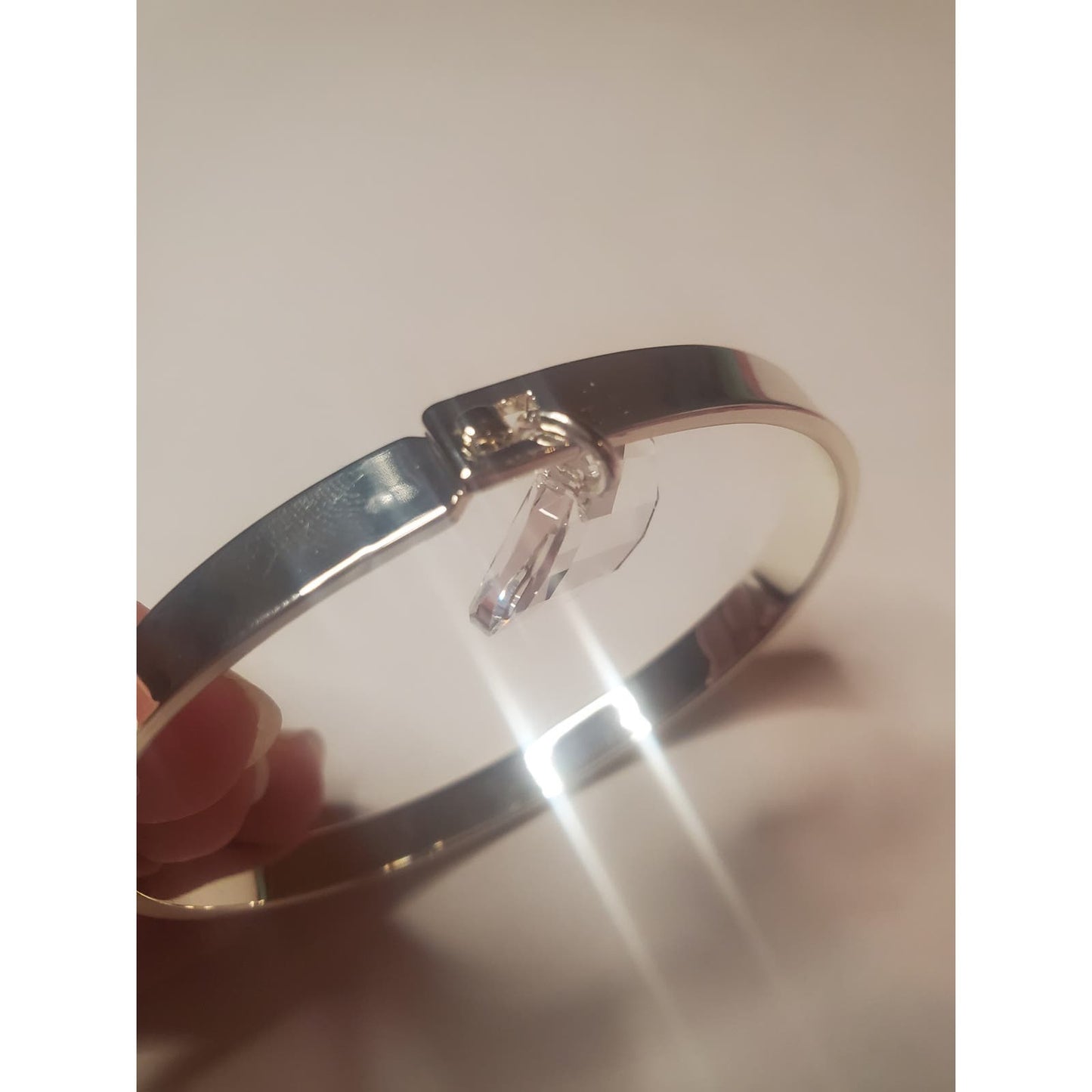 Macy's Silver Bangle Bracelet with Crystal Charm