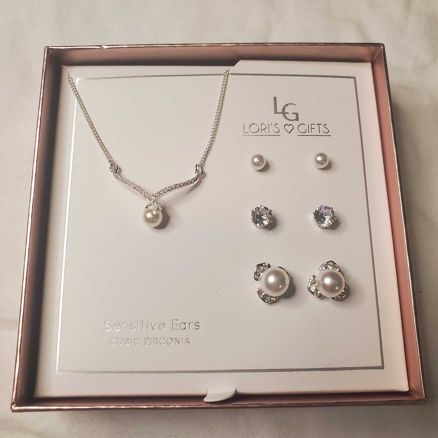 Lori's Gifts Cubic Zirconia Necklace and Earrings Gift Set