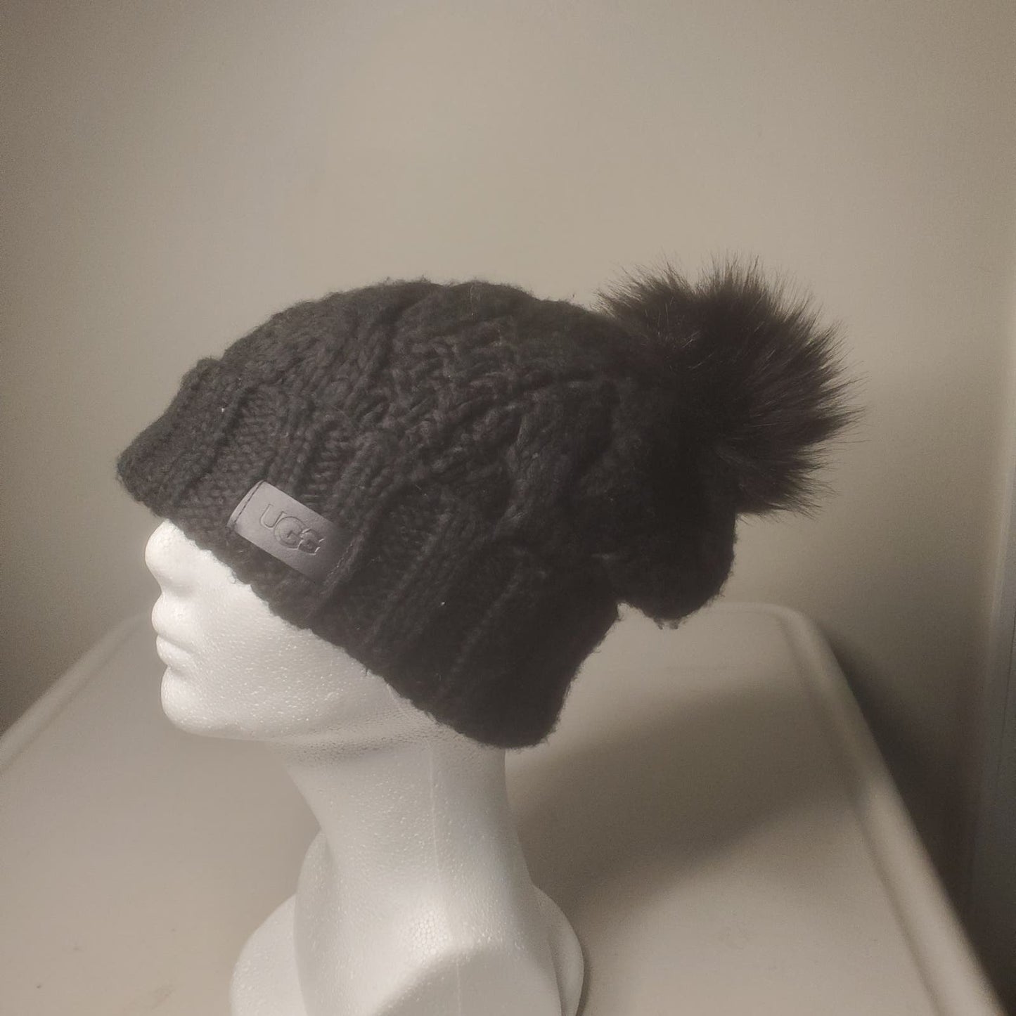 Ugg Faux Fur Pom Cable Knit Beanie