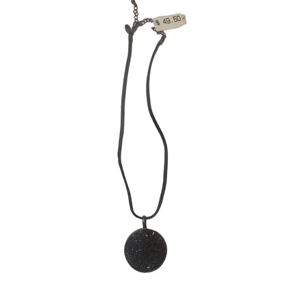 Black Leather Strap Necklace with Circular Beaded Pendant