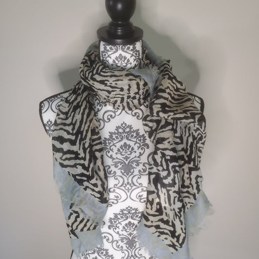 Treasure & Bond Teal Chalk Animal Texture Wool Scarf