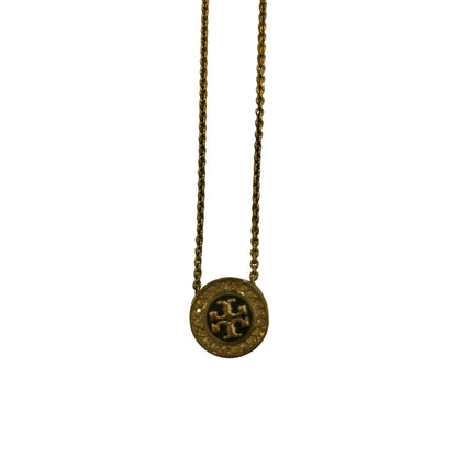 Tory Burch Black Chain Necklace with Black Enamel and Diamante Logo Pendant